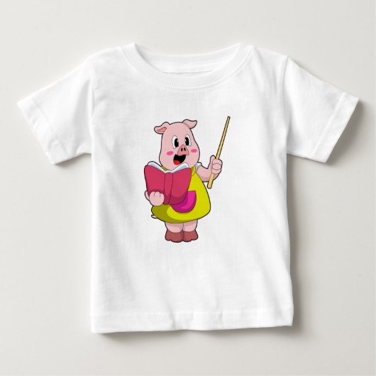 Pig als Lehrer mit Buch Baby T-shirt (Vorderseite)