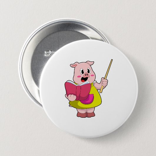 Pig als Lehrer mit Buch Button (Vorne & Hinten)