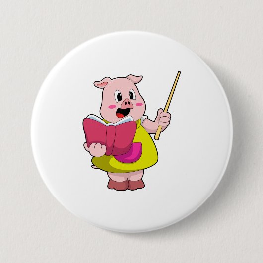 Pig als Lehrer mit Buch Button (Vorderseite)