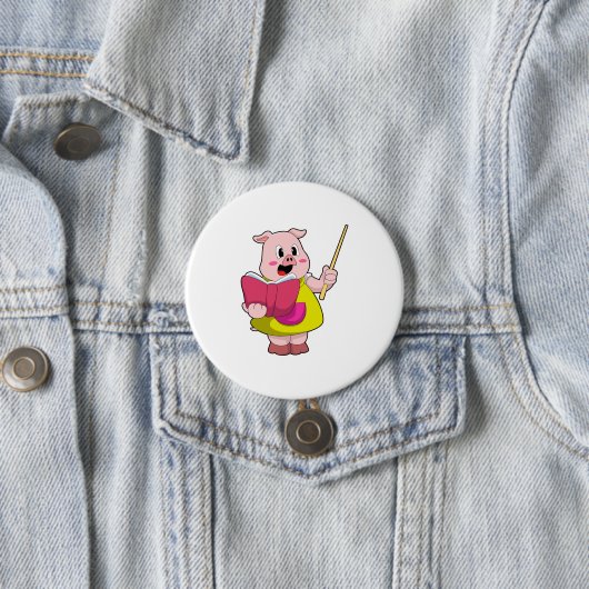 Pig als Lehrer mit Buch Button (Beispiel)