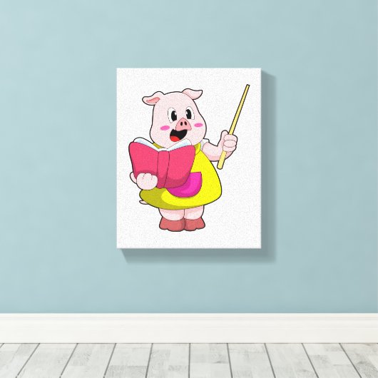 Pig als Lehrer mit Buch Leinwanddruck (Insitu (Holzboden))