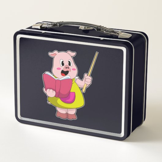 Pig als Lehrer mit Buch Metall Brotdose (Rückseite)