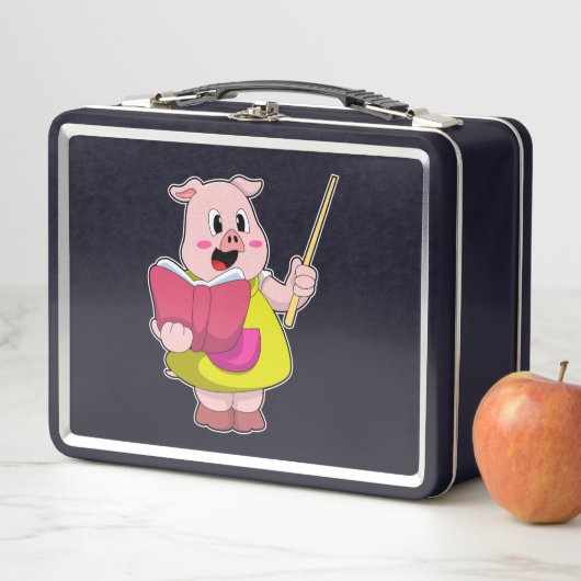 Pig als Lehrer mit Buch Metall Brotdose (Beispiel)
