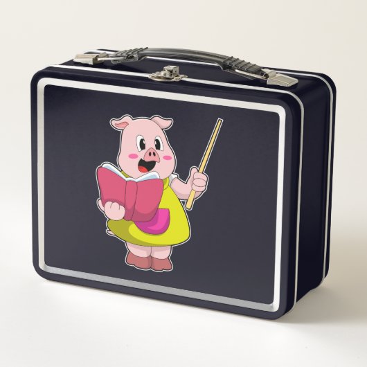 Pig als Lehrer mit Buch Metall Brotdose (Vorderseite)