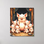 Pig Art – Mother & Piglets Leinwanddruck (Vorderseite)