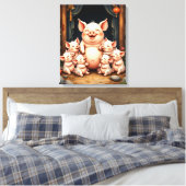 Pig Art – Mother & Piglets Leinwanddruck (Insitu (Schlafzimmer))
