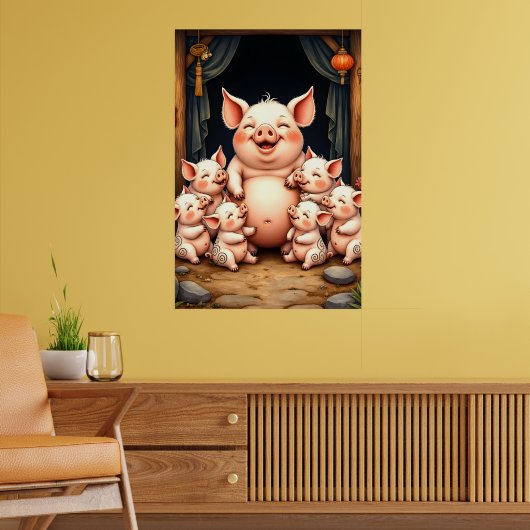  Pig Art – Mother & Piglets Poster (Wohnzimmer 2)