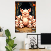  Pig Art – Mother & Piglets Poster (Heimbüro)