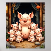 Pig Art – Mother & Piglets Poster (Vorne)