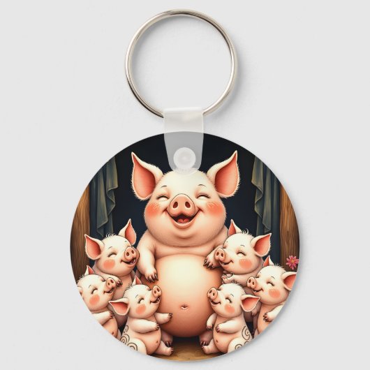 Pig Art – Mother & Piglets Schlüsselanhänger (Vorderseite)