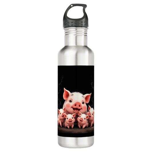 Pig Artwork – Mother Pig & Piglets Edelstahlflasche (Vorderseite)