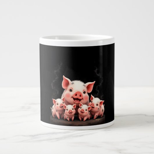 Pig Artwork – Mother Pig & Piglets Jumbo-Tasse (Vorderseite)