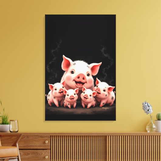 Pig Artwork – Mother Pig & Piglets Leinwanddruck (Insitu (Wohnzimmer))