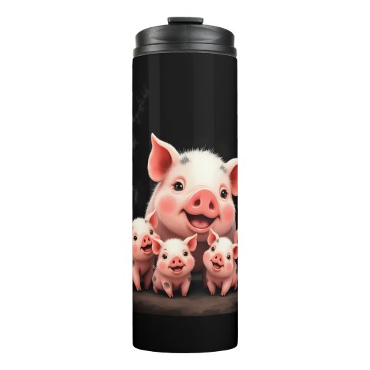 Pig Artwork – Mother Pig & Piglets Thermosbecher (Vorderseite)