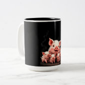 Pig Artwork – Mother Pig & Piglets Zweifarbige Tasse (Vorderseite Links)