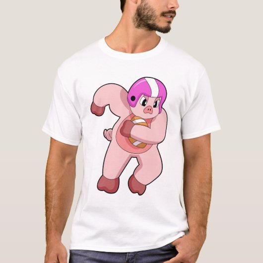 Pig at Football Sports T-Shirt (Vorderseite)