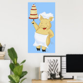 Pig Baker Holding Cake Poster Print (Heimbüro)