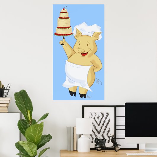 Pig Baker Holding Cake Poster Print (Heimbüro)