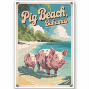 Pig Beach Bahamas Art Vintag Aufkleber
