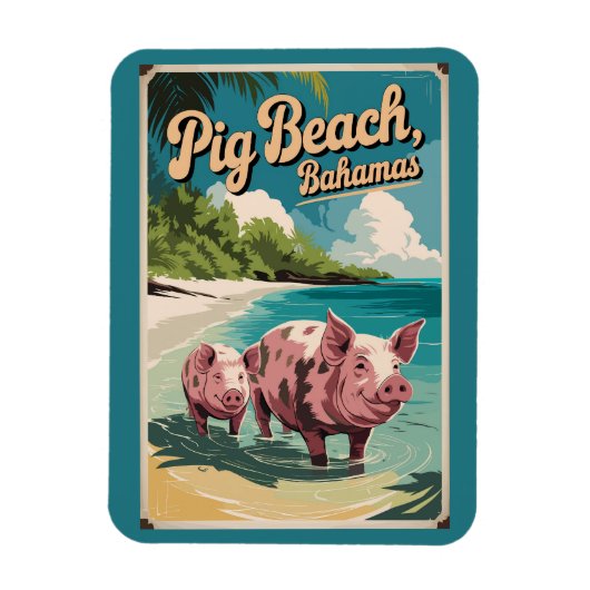 Pig Beach Bahamas Art Vintag Magnet (Vertikal)