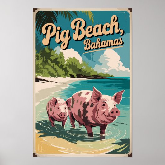 Pig Beach Bahamas Art Vintag Poster (Vorne)