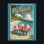 Pig Beach Bahamas Art Vintag Postkarte<br><div class="desc">Pig Beach Retro Vektor Reise Design. Pig Beach,  in den Exuma Cays of the Bahamas gelegen,  ist berühmt für seine schönen Schweine,  das kristallklare Wasser und die atemberaubenden Strände mit weißem Sand</div>