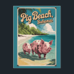 Pig Beach Bahamas Art Vintag Postkarte<br><div class="desc">Pig Beach Retro Vektor Reise Design. Pig Beach,  in den Exuma Cays of the Bahamas gelegen,  ist berühmt für seine schönen Schweine,  das kristallklare Wasser und die atemberaubenden Strände mit weißem Sand</div>