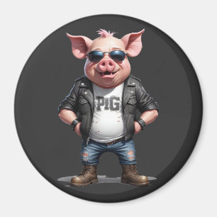 Pig Biker Rebel im Coolen Stil von Leder Jacket Ur Magnet