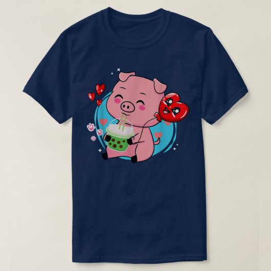 Pig Boba Tea Bubble Tea Kawaii Anime Japanischer N T-Shirt (Design vorne)