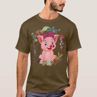 Pig Bow Tie Leopard Flowers Family Happy Mother's T-Shirt