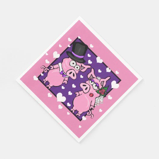 Pig Brie and Groom Paper Napkins Hochzeitsfeier Serviette (Ecke)
