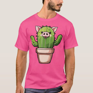 Pig Cactus Art Illustration T-Shirt