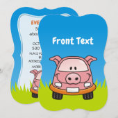 Pig Cartoon Car Einladung (Vorne/Hinten)