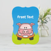Pig Cartoon Car Einladung (Stehend Vorderseite)
