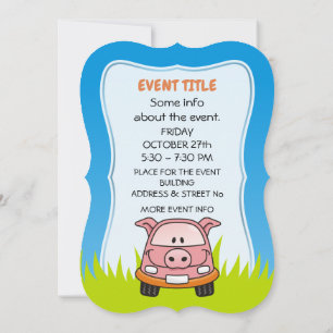 Pig Cartoon Car Einladung