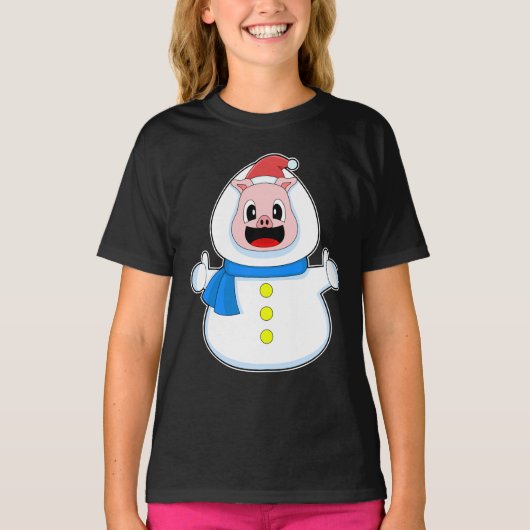 Pig Christmas Snowman T-Shirt (Vorderseite)