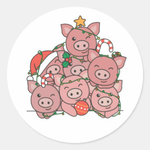 Pig Christmas Tree Funny Animal Christmas Runder Aufkleber