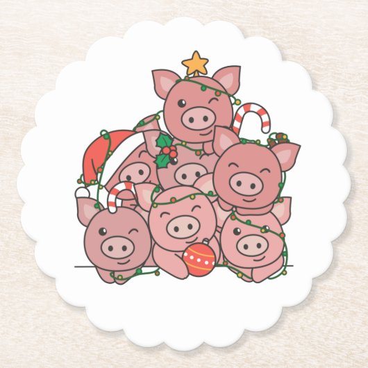 Pig Christmas Tree Funny Animal Christmas Untersetzer (Vorderseite)
