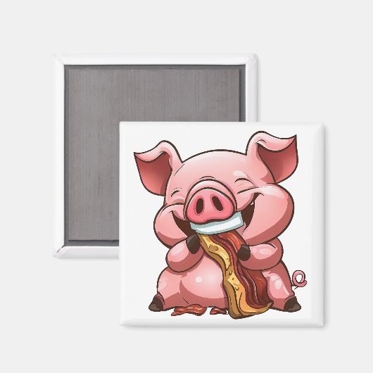 Pig Eating Bacon Bacon Magnet (Vorderseite/Rückseite)