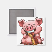 Pig Eating Bacon Magnet (Vorderseite/Rückseite)