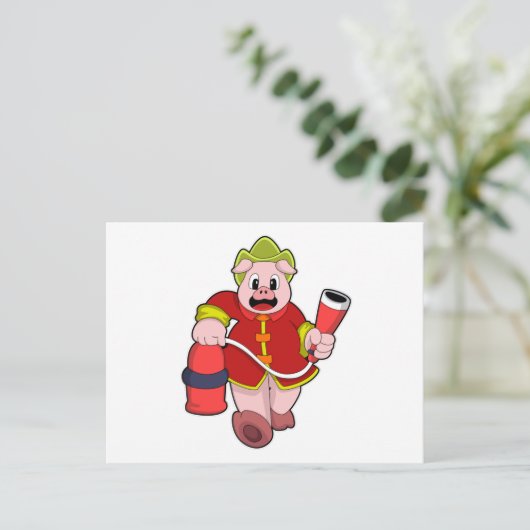 Pig Feuerlöschgerät Postkarte (Stehend Vorderseite)
