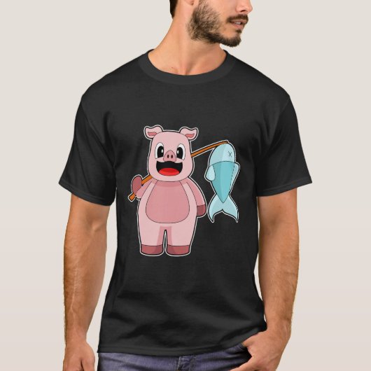 Pig Fisher Angelrute Angeln T-Shirt (Vorderseite)