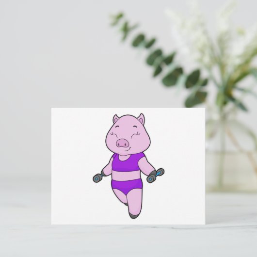 Pig Fitness Dumbell Postkarte (Stehend Vorderseite)
