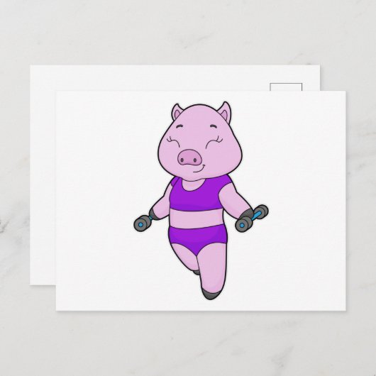 Pig Fitness Dumbell Postkarte (Vorne/Hinten)