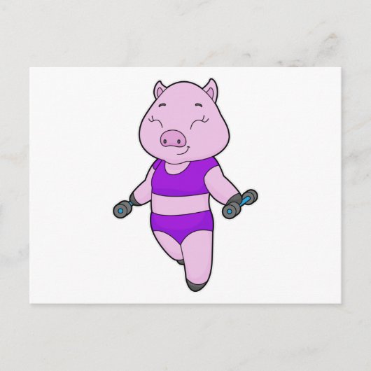 Pig Fitness Dumbell Postkarte (Vorderseite)