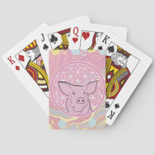 pig,flower of life, rose, mandala,zen,chakra, spielkarten