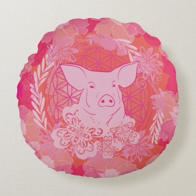 PiG Flower of life Rundes Kissen (Vorderseite)