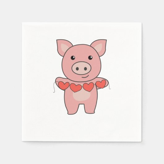 Pig For Valentine's Day Cute Animals With Hearts Serviette (Vorderseite)