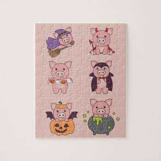 Pig Halloween Devil Pumpkin Vampire Costume Jigsaw Puzzle (Vertikal)