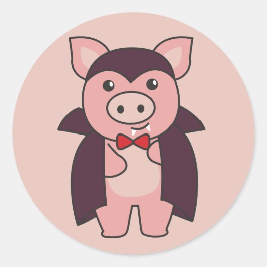 Pig Halloween Niedlich Devil Vampire Kostüm Classi Runder Aufkleber (Vorderseite)